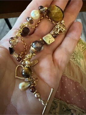 Jennifer Molloy Artisan Gemstone Bracelet Tiger Eye Pearl Boho Luxe Jewelry Gift